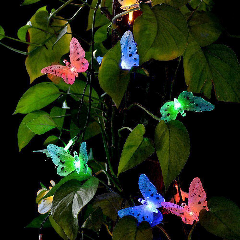 10/20/30 Led Solar Light Outdoors Powered Butterfly Fiber Optic Fairy String Light Waterproof Christmas Lights Garden Decoration