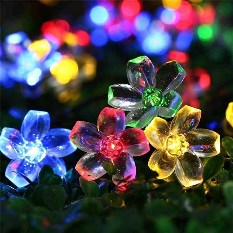 20 Led Outdoor Solar Light Powered Peach Flower Fairy String Lights Waterproof Christmas Garden Holiday Decoration Lights