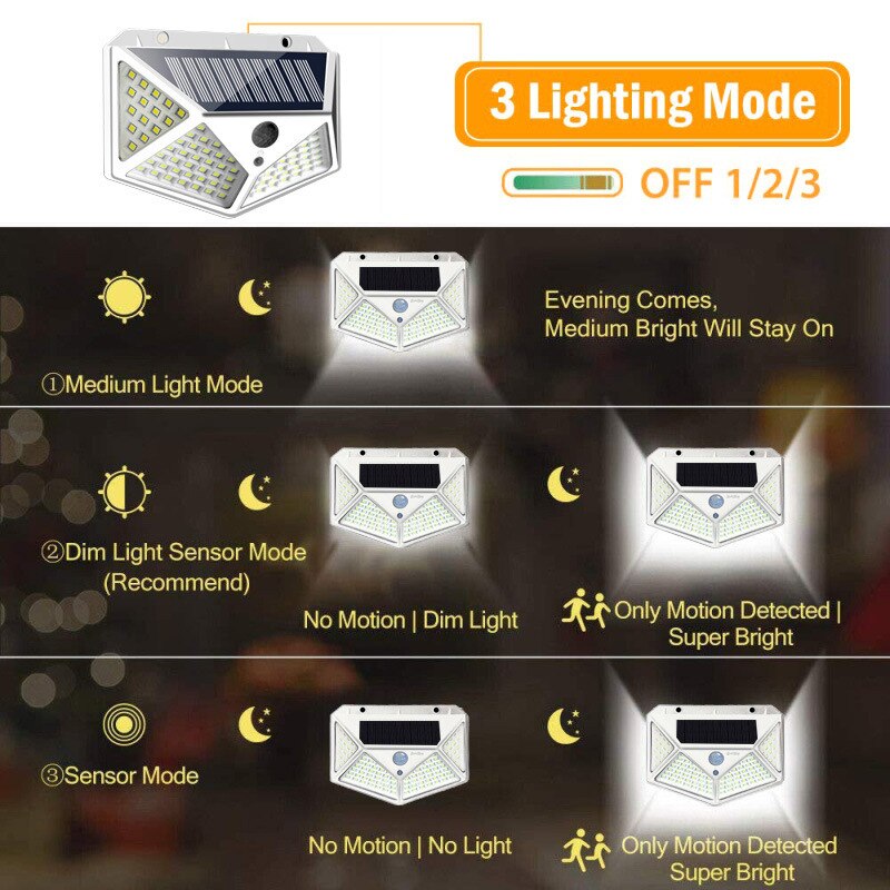 1/2/4/6pc 100 LED Solar Light Solar outdoor led lights Powered Sunlight Waterproof PIR Motion Sensor Light for Garden Decoration