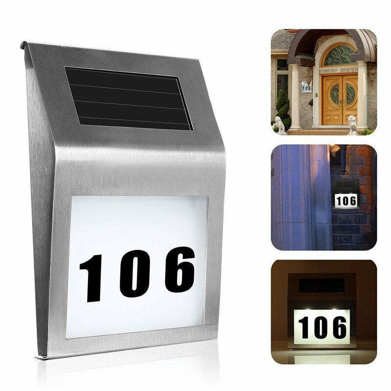 Outdoor Solar Spotlights Wall Light LED Doorplate Lamp Stainless Outdoor Apartment House Porch Numbers Light with Backlight