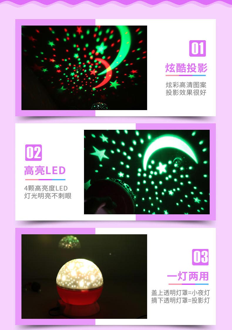 Star Projector Starry Sky Rotating LED Night Light Planetarium Children Bedroom Star Night Lights Moon Light Kids Gift Lamp