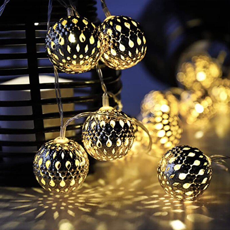 5M-7M Fairy Lights Garden Decoration Hollow Out Metal Ball String Lights Solar Led Light Outdoor New year Christmas Lights