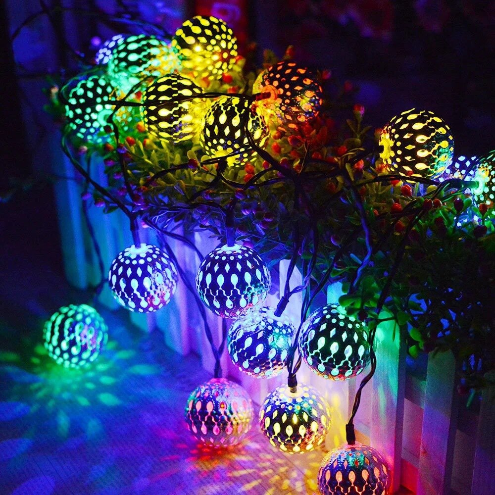 5M-7M Fairy Lights Garden Decoration Hollow Out Metal Ball String Lights Solar Led Light Outdoor New year Christmas Lights