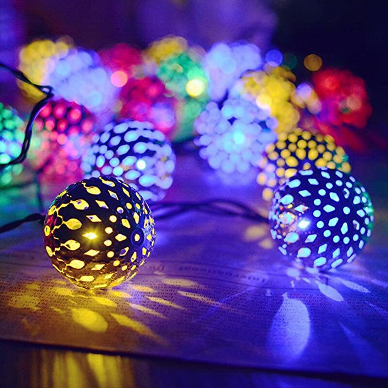 5M-7M Fairy Lights Garden Decoration Hollow Out Metal Ball String Lights Solar Led Light Outdoor New year Christmas Lights