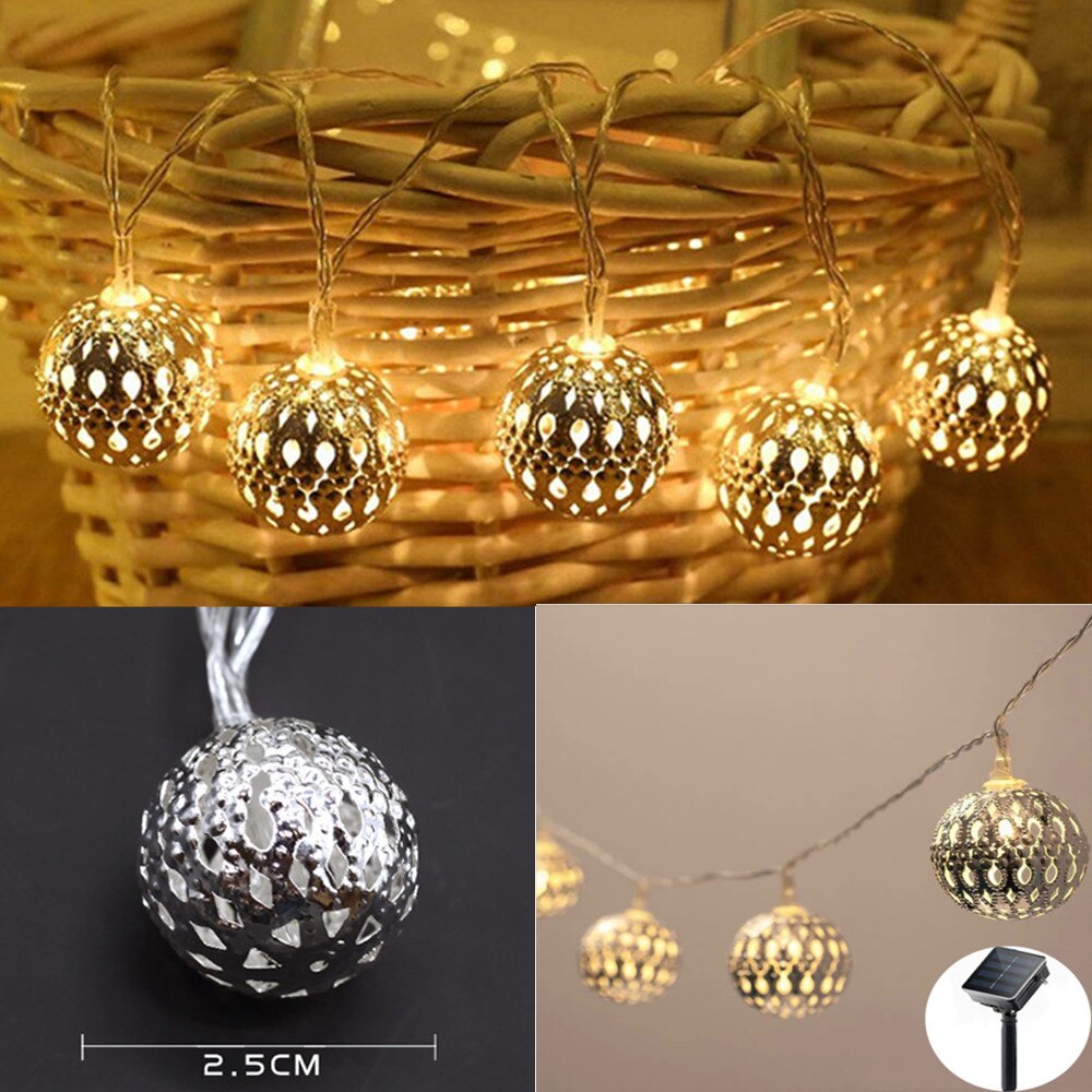 5M-7M Fairy Lights Garden Decoration Hollow Out Metal Ball String Lights Solar Led Light Outdoor New year Christmas Lights