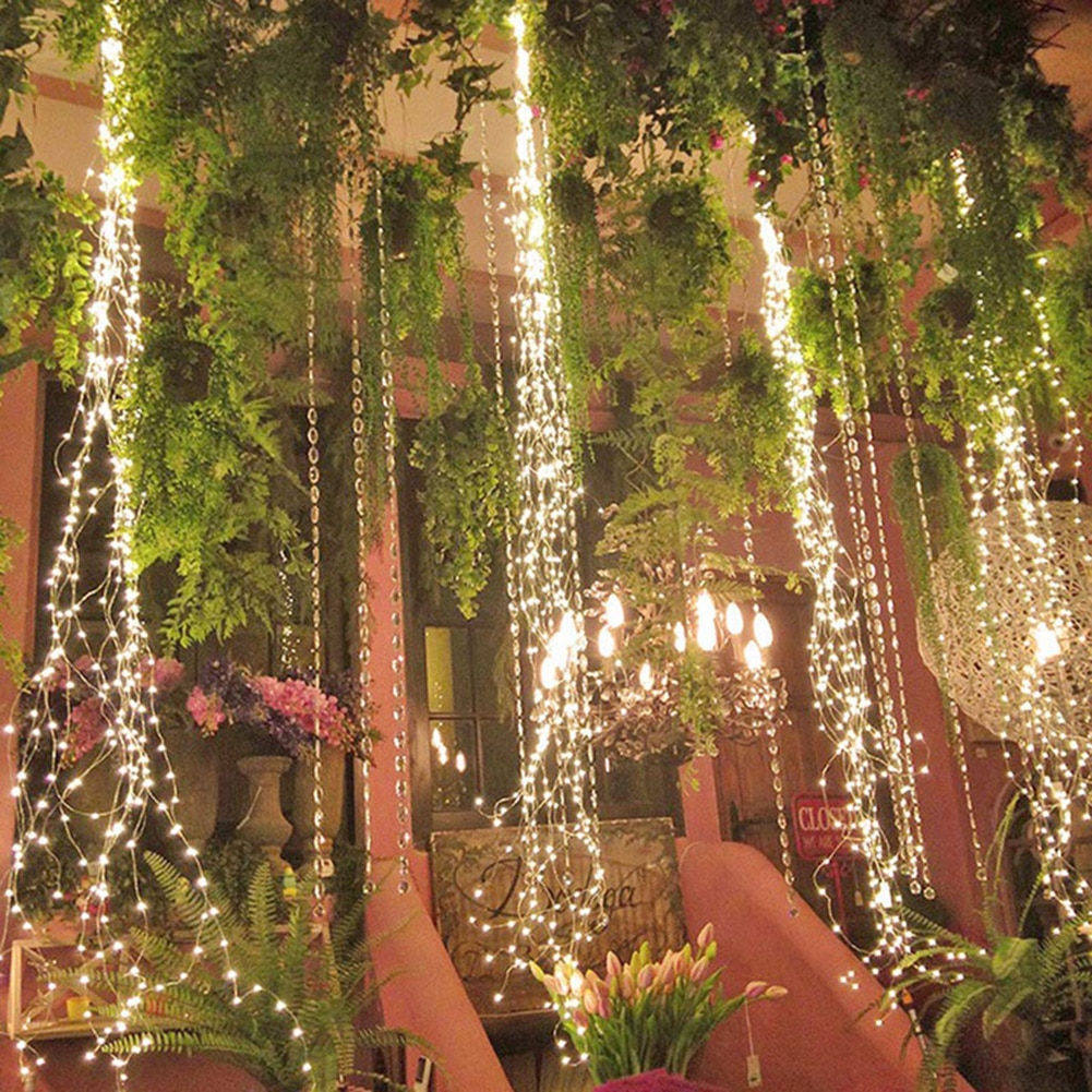 100/200 LED Fairy String Lights 8 Light Modes Waterfall for Christmas Tree Outdoor Garden Romantic Wedding Decor Vine Lighting