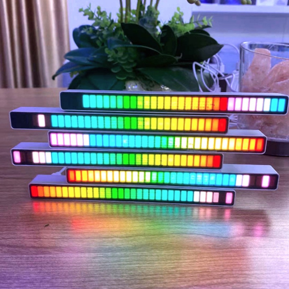 RGB Colorful Tube 32LED Voice-Activated Pickup Rhythm Strip Light APP Control Music Atmosphere Ambient Lamp Bar for Car Computer