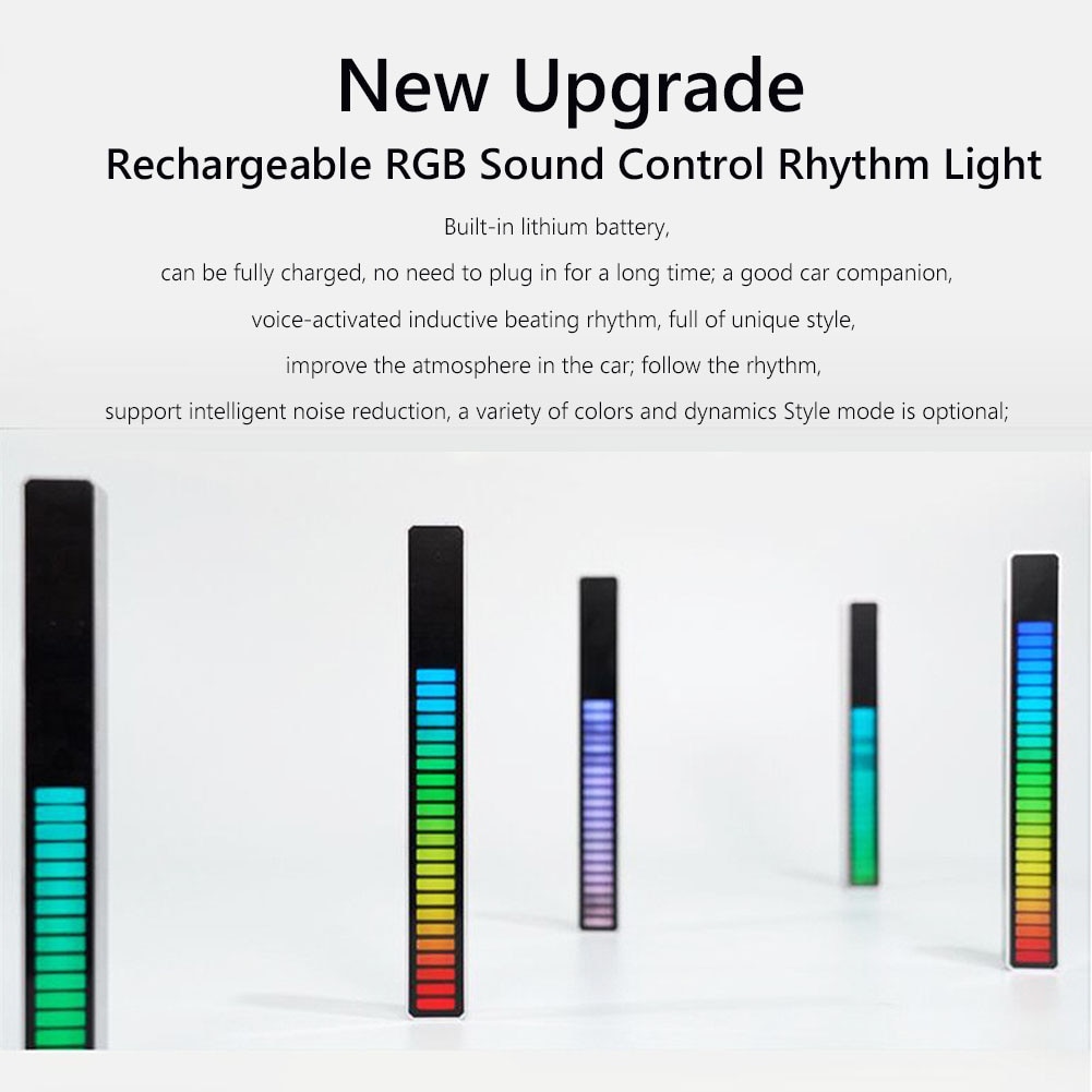 USB APP Control RGB Colorful Tube 32 LED Night Light Voice-Activated Pickup Rhythm Music Atmosphere Lamp Bar Strip Light for Car