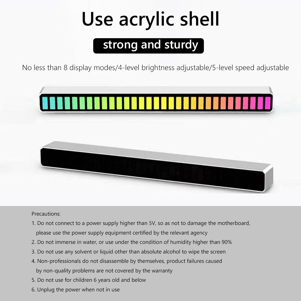 USB APP Control RGB Colorful Tube 32 LED Night Light Voice-Activated Pickup Rhythm Music Atmosphere Lamp Bar Strip Light for Car
