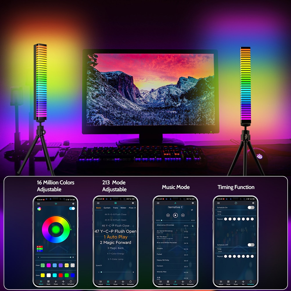 RGB Sound & APP Control LED Night light Pickup Voice Activated Rhythm Lights Color Ambient LED Lamps Bar of Music Ambient Light