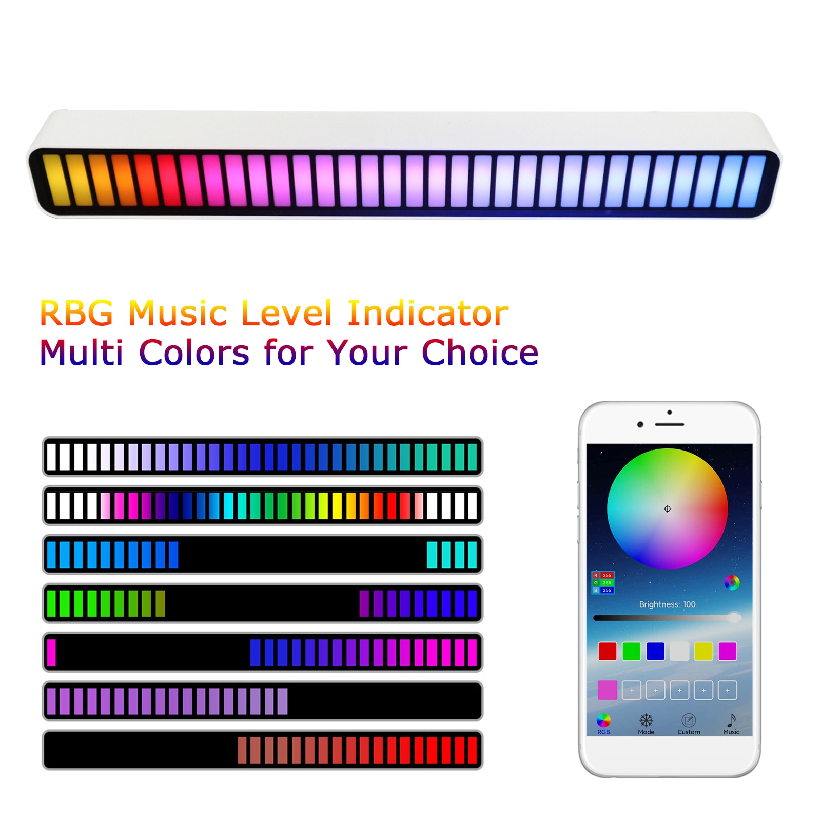 Voice-Activated Pickup Rhythm Lights Bluetooth-compatible 32 LED RGB Light Bar Colorful Music Level Light for Gaming Decoration