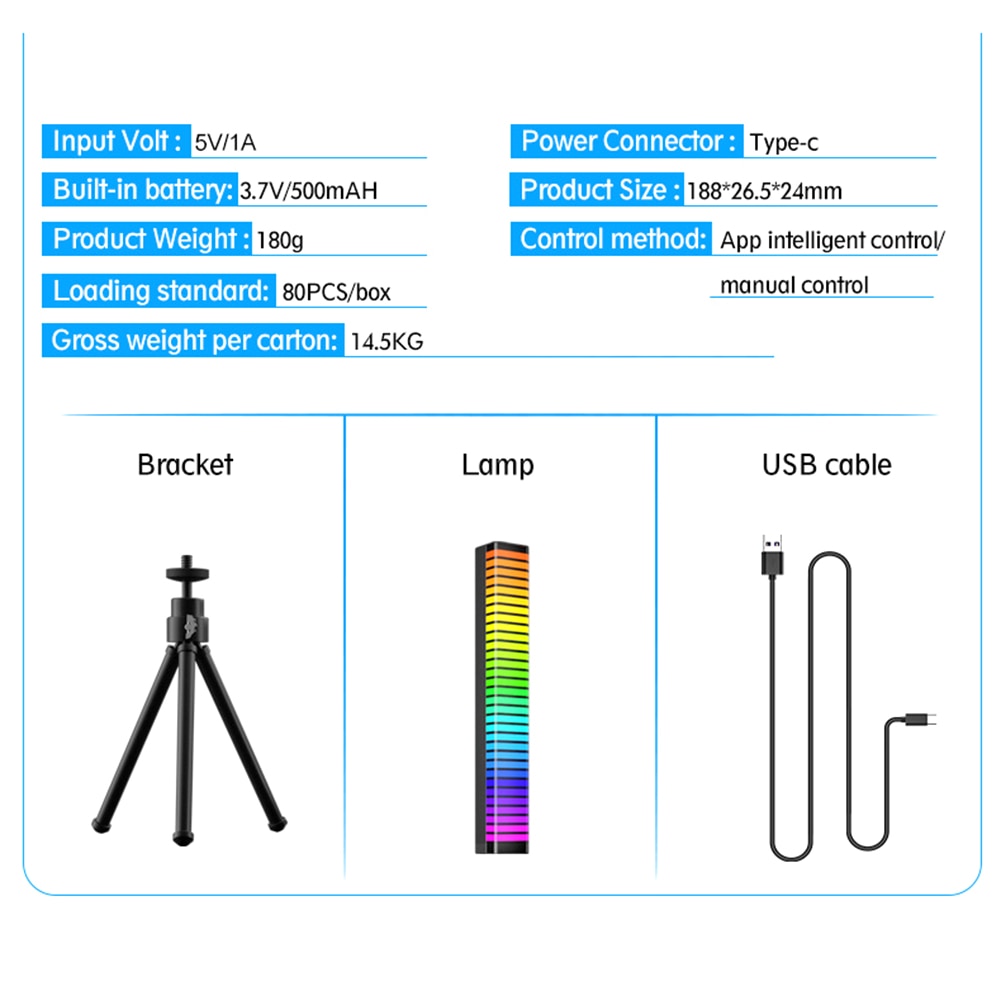 RGB Sound & APP Control LED Night light Pickup Voice Activated Rhythm Lights Color Ambient LED Lamps Bar of Music Ambient Light