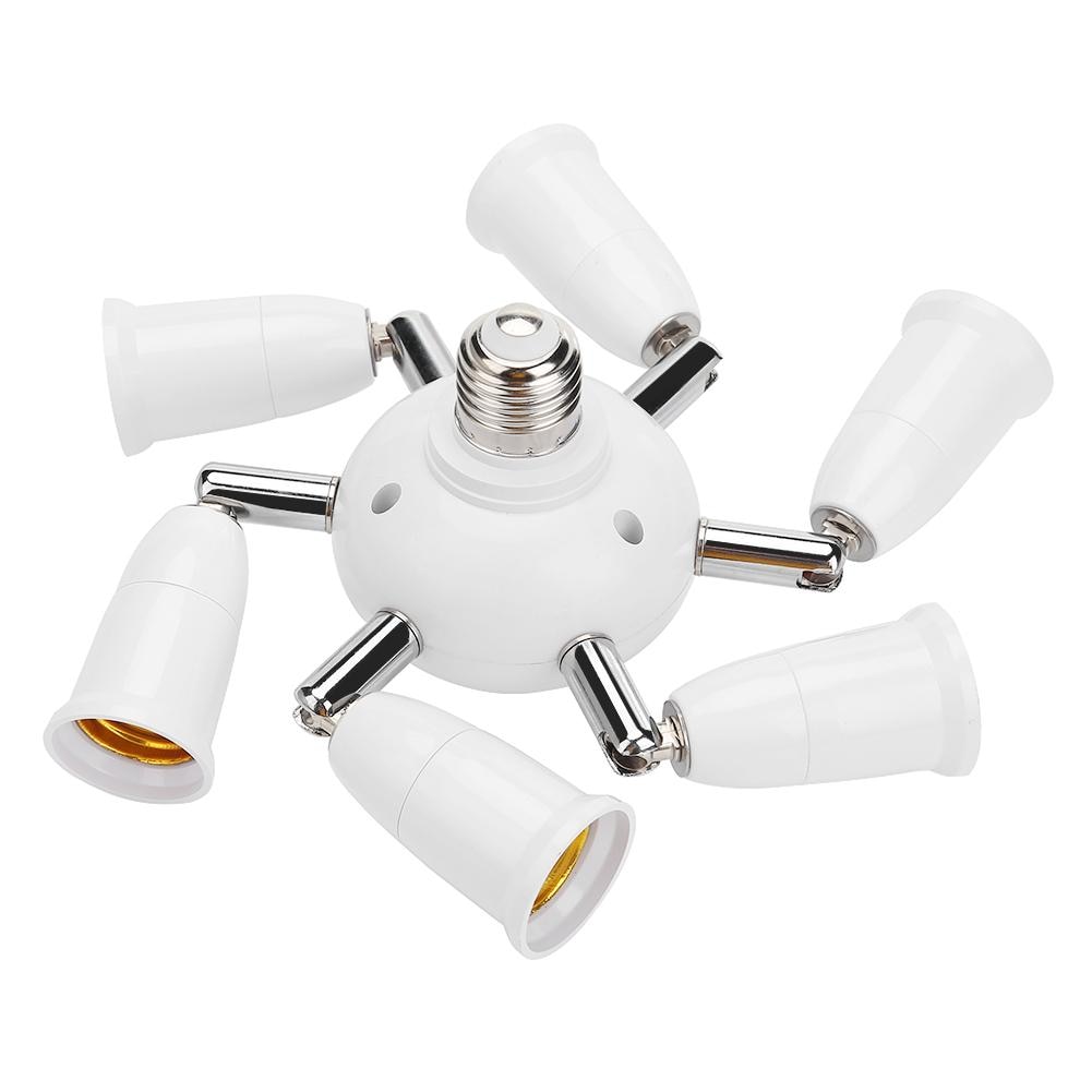 7In1 Adjustable E27 Splitter 57 Heads Lamp Base Extended LED Light Bulbs Socket Splitter Holder Adapter Converter Socket