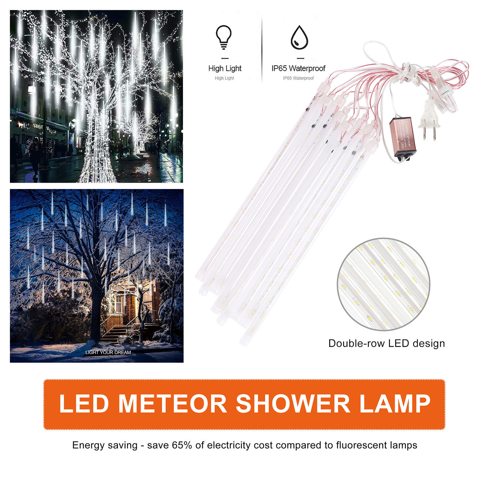 30cm 192LED Meteor Shower Garland Strip Light Outdoor Xmas Waterproof Fairy Lights Garden Street Christmas Decoration Strip Lamp