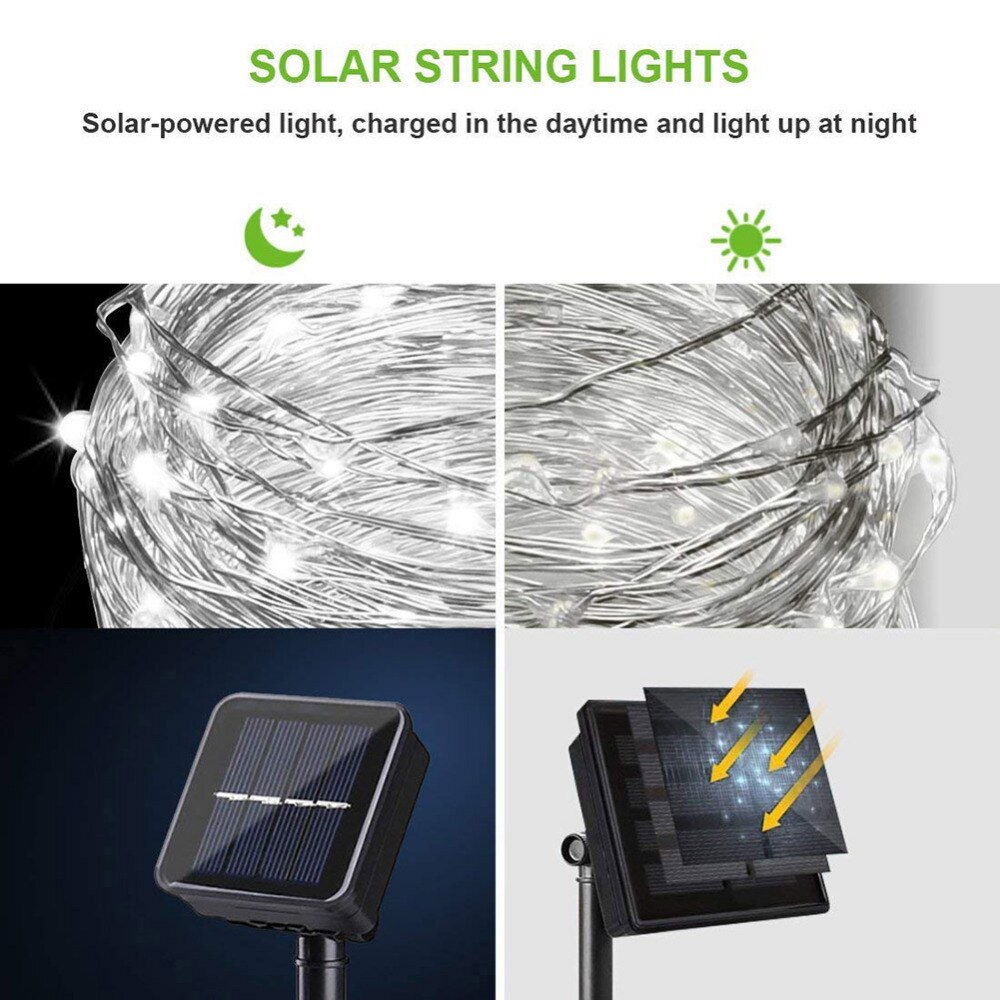 20m 200LED Fairy Lighting Strings Solar Outdoor Waterproof Copper Wire Lamp 8 Modes Wedding Garden Christmas Decor String Light