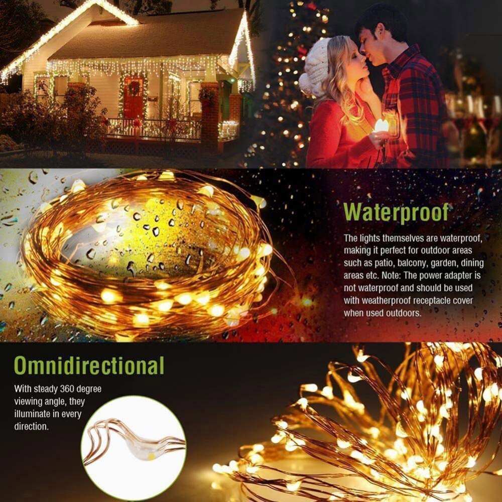 20m 200LED Fairy Lighting Strings Solar Outdoor Waterproof Copper Wire Lamp 8 Modes Wedding Garden Christmas Decor String Light