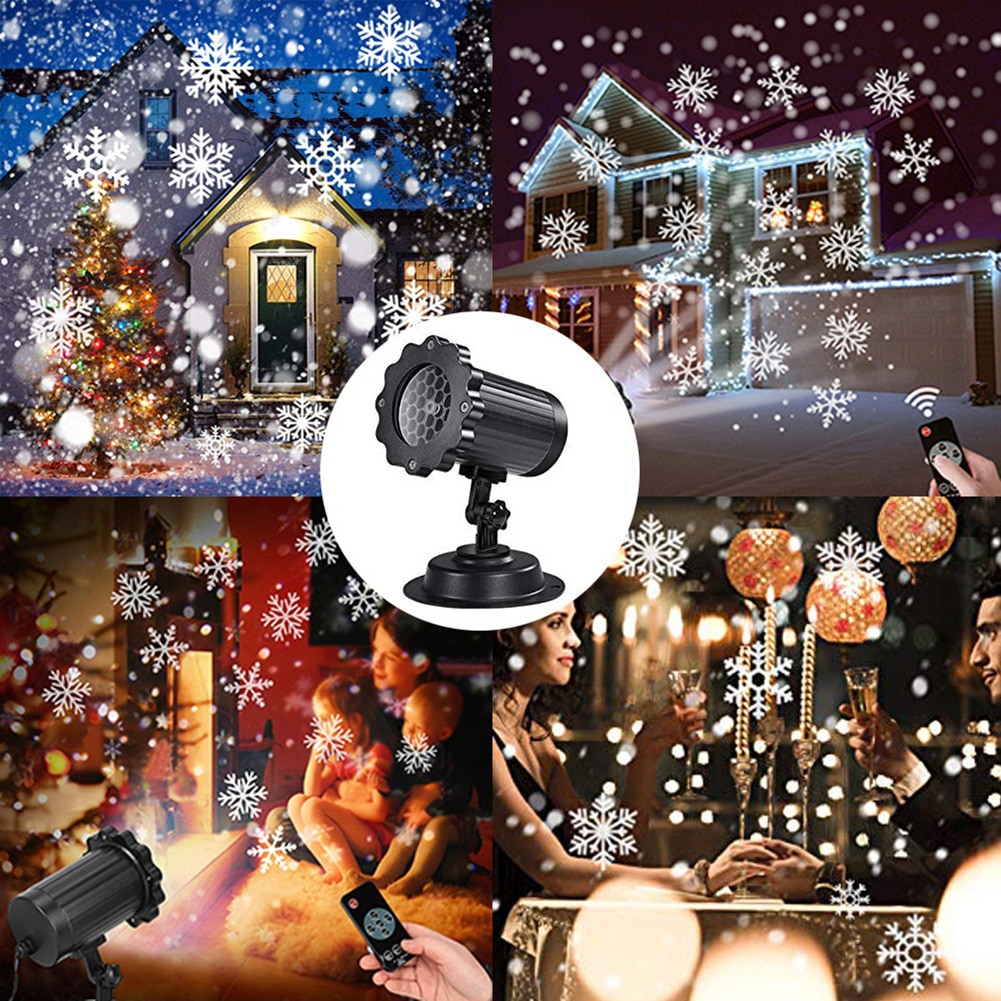 LED Snowfall Projector Lights Christmas Snowflake with Remote Control Waterproof Outdoor Garden Decoration Lamp Projection Light