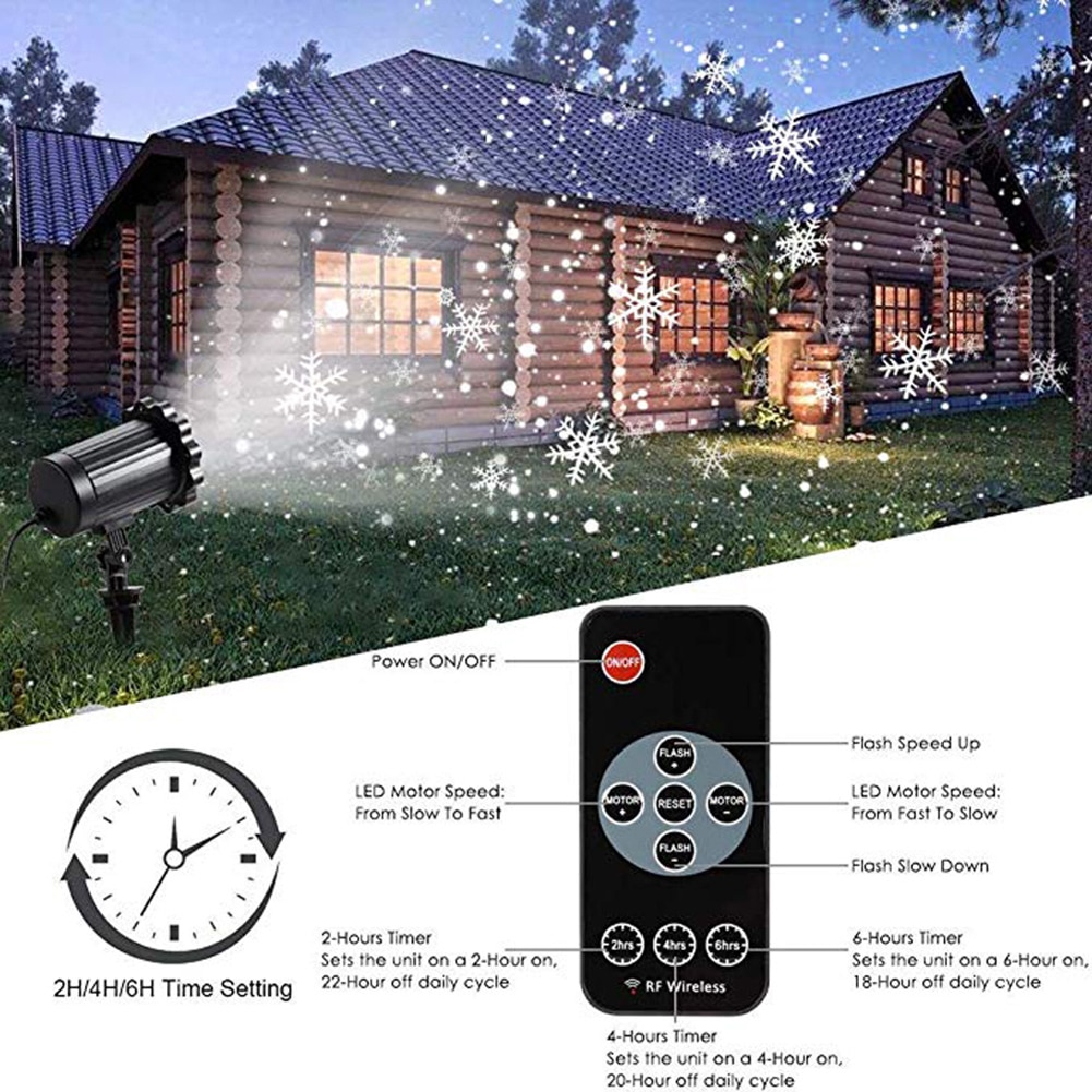 LED Snowfall Projector Lights Christmas Snowflake with Remote Control Waterproof Outdoor Garden Decoration Lamp Projection Light