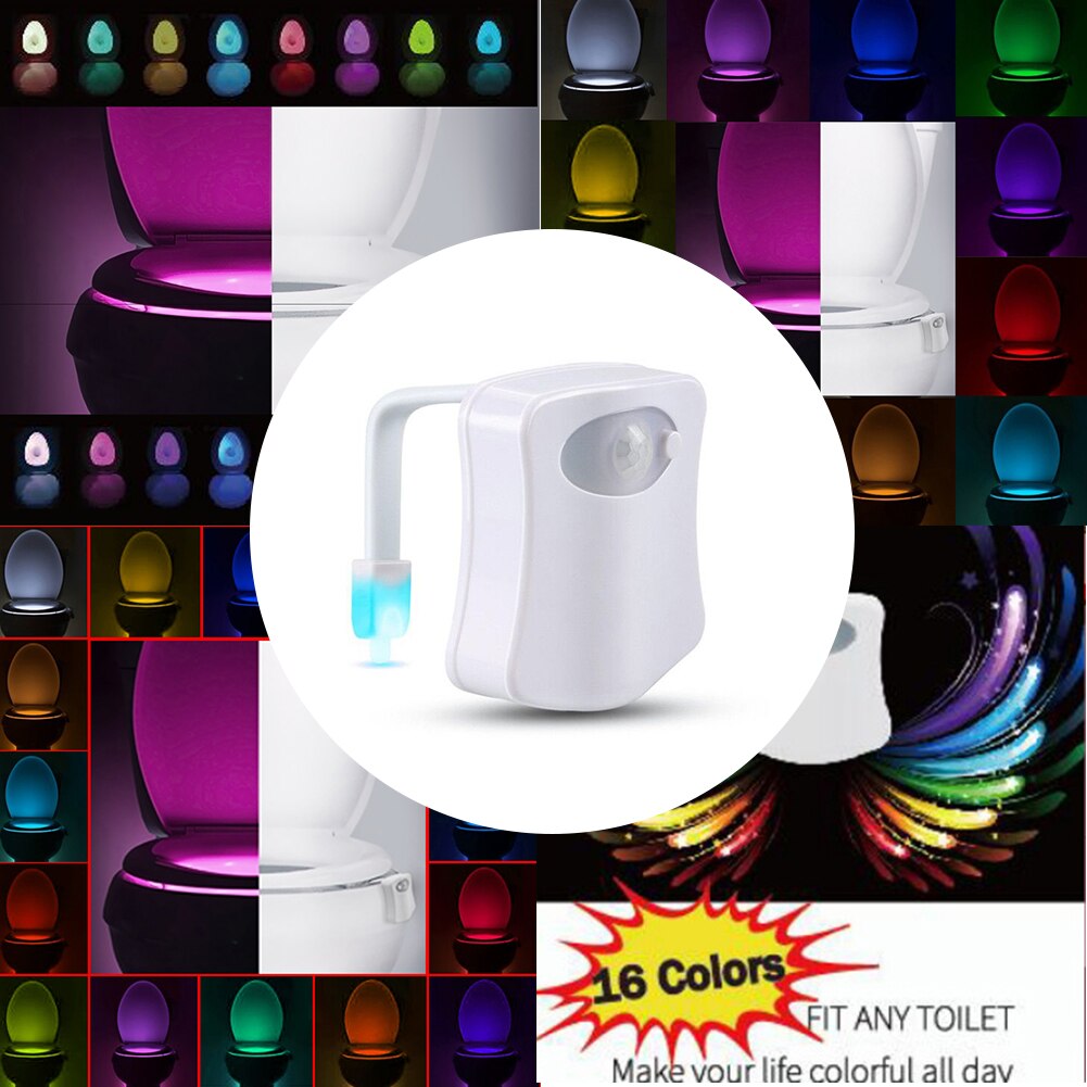 LED Luminaria WC Toilet Hanging Backlight Multi Function Smart Body Motion Sensor Battery Powered Toilet Seat Night Light