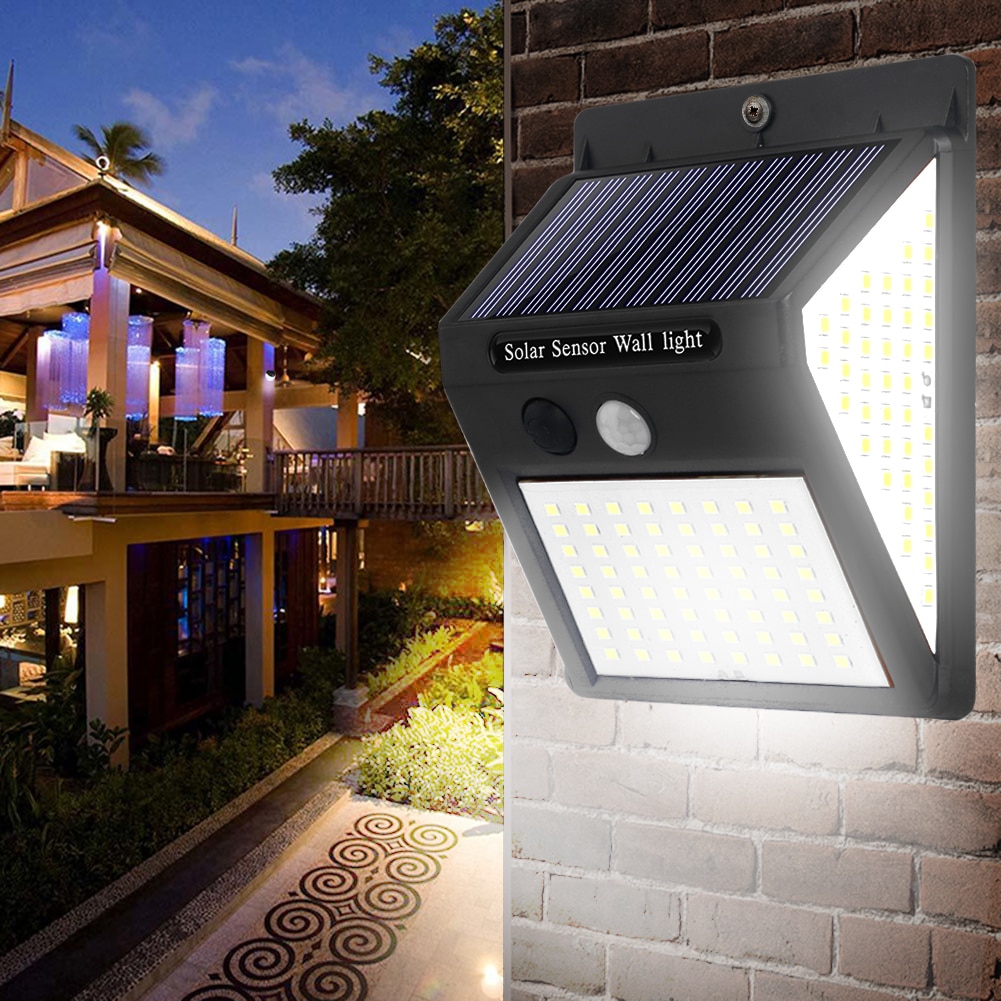 4Pcs 144LED Solar Wall Light Outdoors 3 Modes PIR Motion Sensor Waterproof Sunlight Yard Street Lights Garden Decoration Lamps