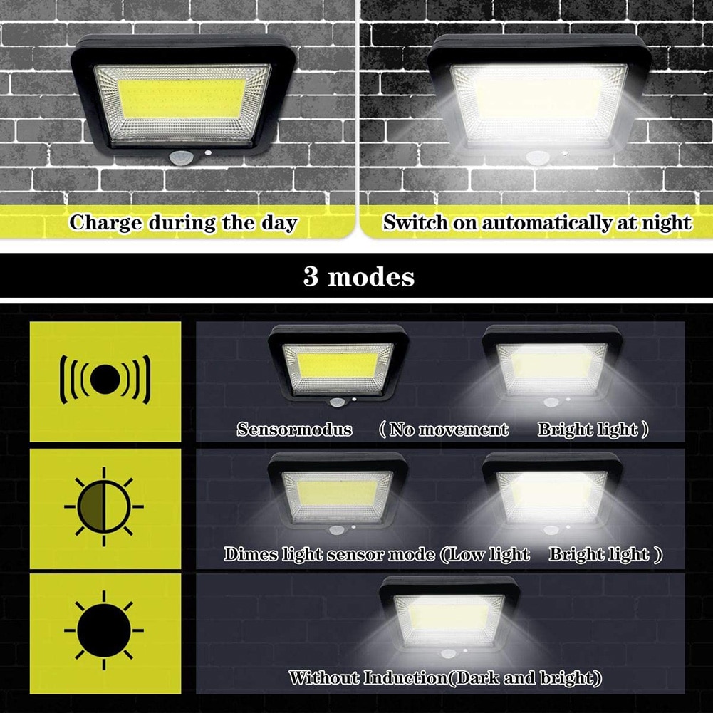 100LED Solar Light Outdoors Waterproof PIR Motion Sensor Lamps 3 Wall Modes Pathway Yard Security Lighting for Garden Decoration