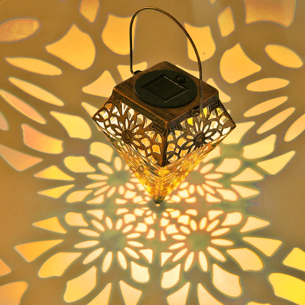 LED Solar Light Outdoors Polar Star Floor Lamp Iron Bohemian Fairy Lights 3D Projection Hollow Solar Lamp for Garden Decoration