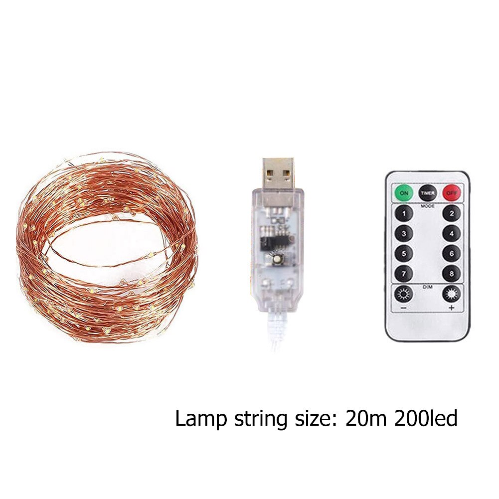 USB LED String Fairy Lights Copper Wire Christmas Garland Lamp with Remote Control for Garden Yard Decor