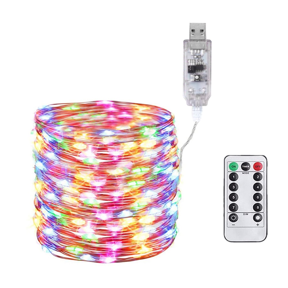 USB LED String Fairy Lights Copper Wire Christmas Garland Lamp with Remote Control for Garden Yard Decor