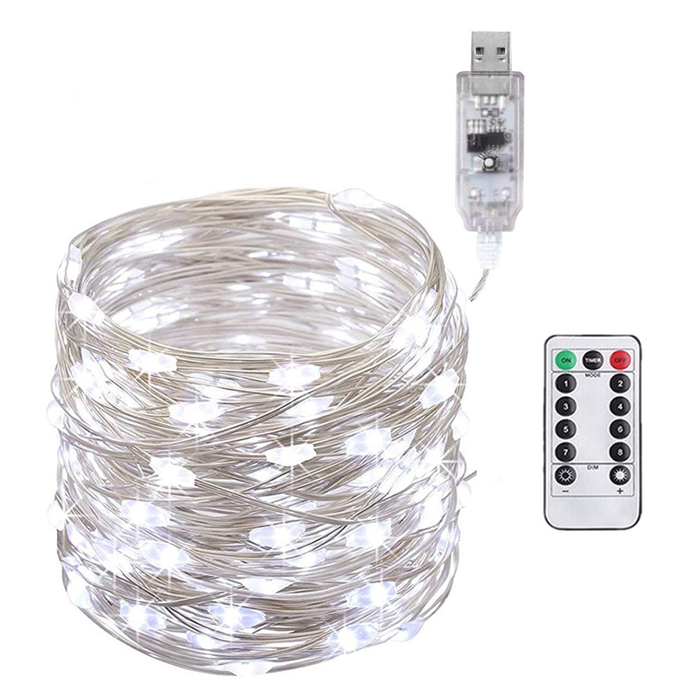 USB LED String Fairy Lights Copper Wire Christmas Garland Lamp with Remote Control for Garden Yard Decor