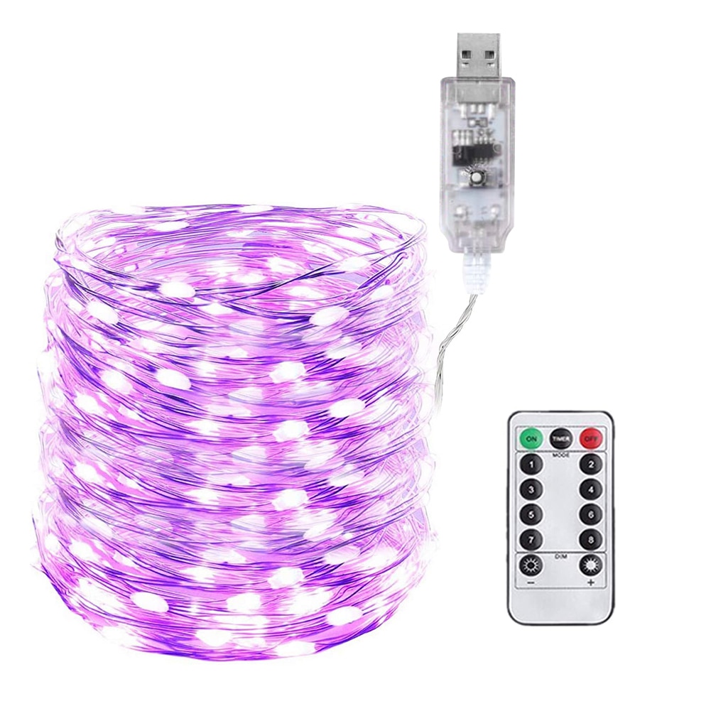 USB LED String Fairy Lights Copper Wire Christmas Garland Lamp with Remote Control for Garden Yard Decor