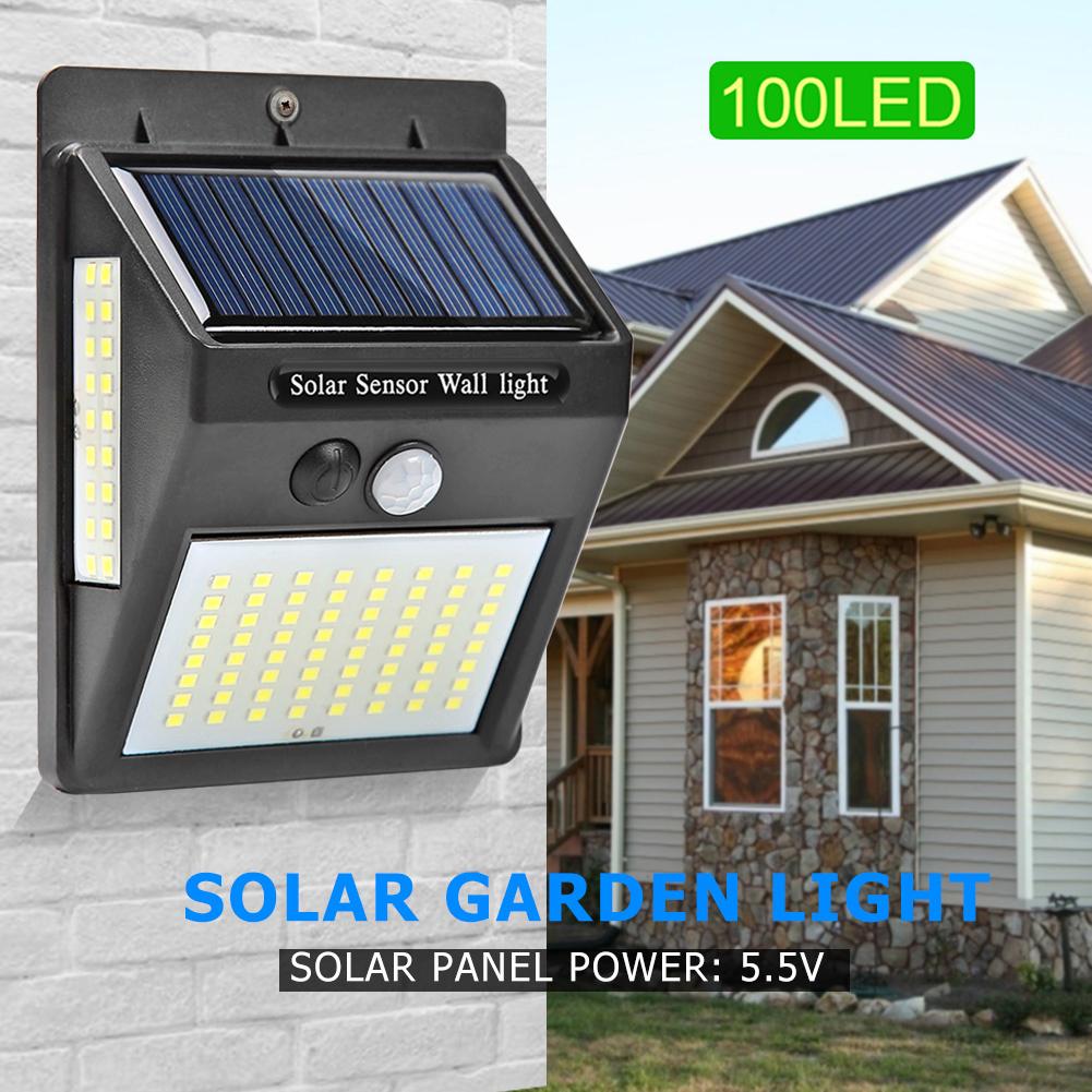 4PCS 100 LED Solar Light Outdoors Solar Lamp Powered Sunlight Waterproof PIR Motion Sensor Street Light for Garden Decoration