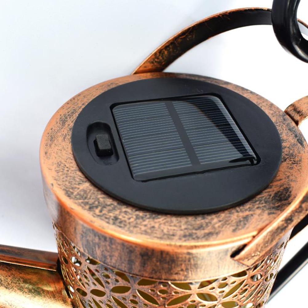 Wrought Iron Hollow LED Solar Lamp Watering Can Sprinkles Fairy Solar Light Outdoor Waterproof Shower Light Garden Decoration