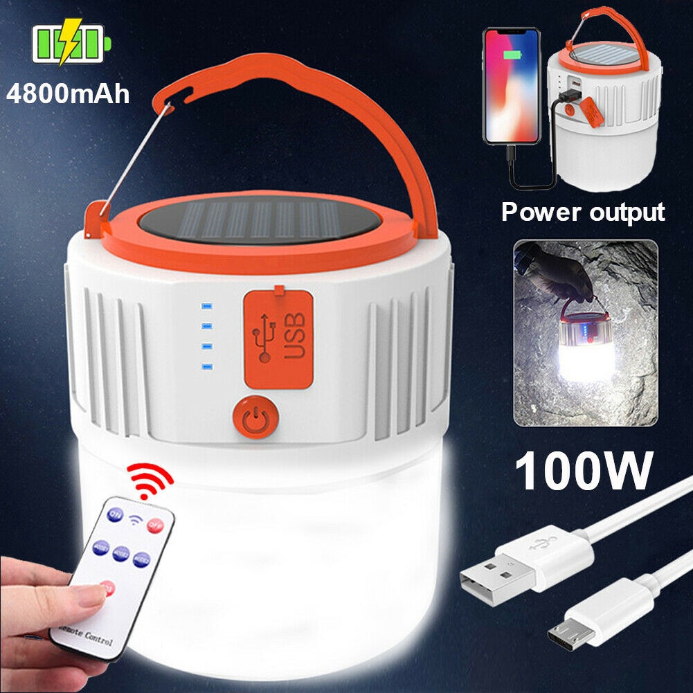 USB Rechargeable Solar LED Camping Lantern Hiking Tent Night Light Portable Outdoor Remote Control Emergency Lighting Solar Lamp