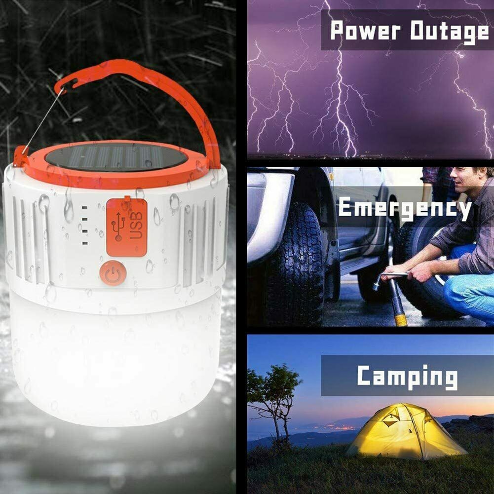 USB Rechargeable Solar LED Camping Lantern Hiking Tent Night Light Portable Outdoor Remote Control Emergency Lighting Solar Lamp