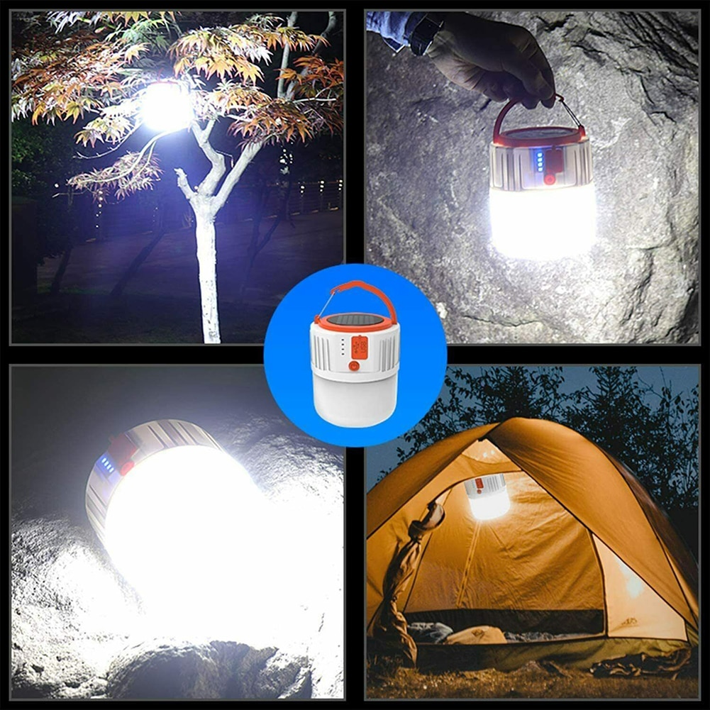 USB Rechargeable Solar LED Camping Lantern Hiking Tent Night Light Portable Outdoor Remote Control Emergency Lighting Solar Lamp