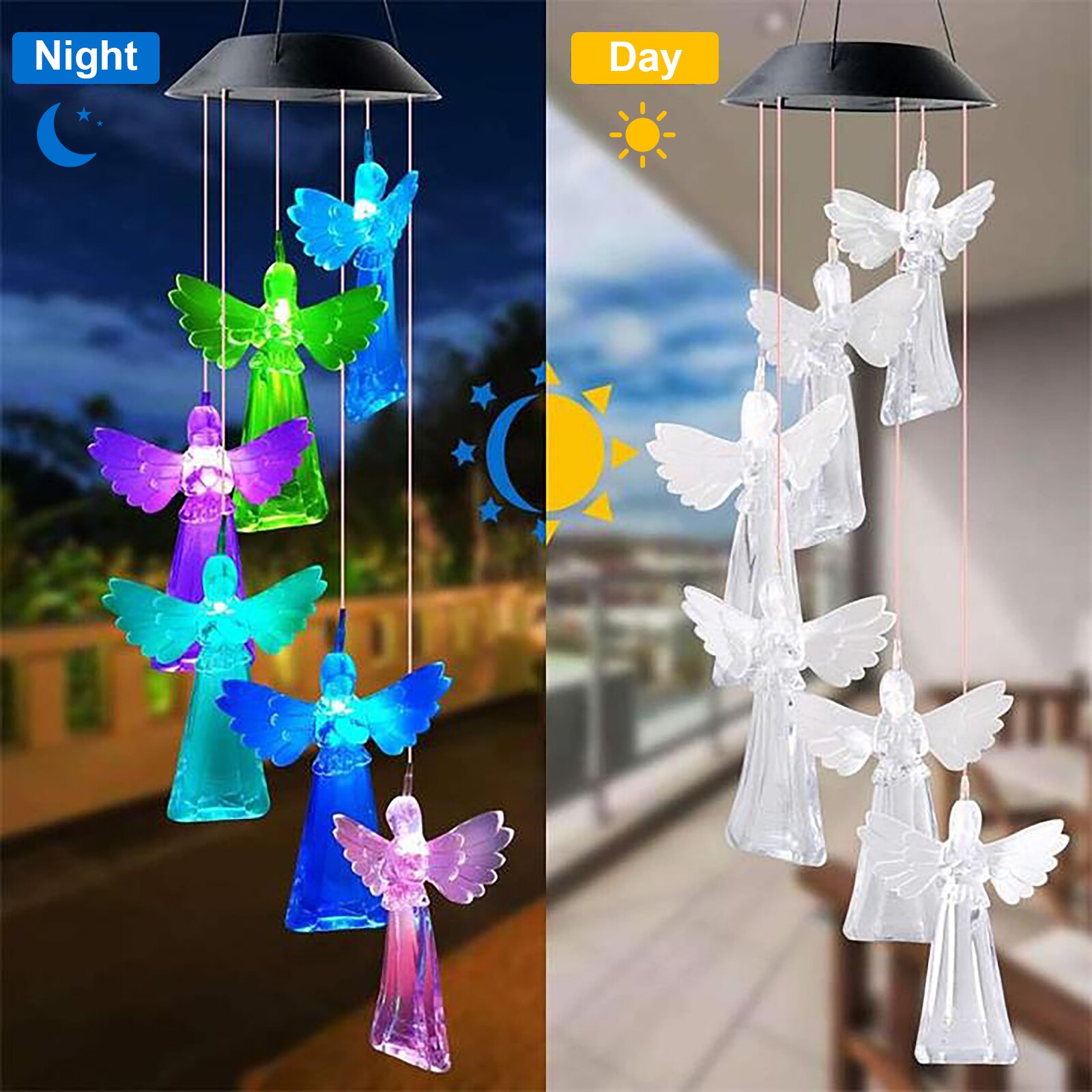 LED Colorful Solar Power Wind Chime Crystal Hummingbird Butterfly Waterproof Outdoor Windchime Solar Light for Garden Decoration