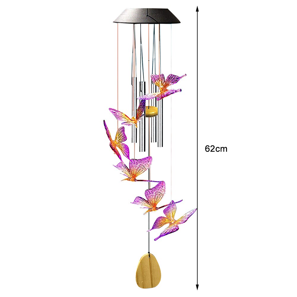 LED Colorful Solar Power Wind Chime Crystal Hummingbird Butterfly Waterproof Outdoor Windchime Solar Light for Garden Decoration