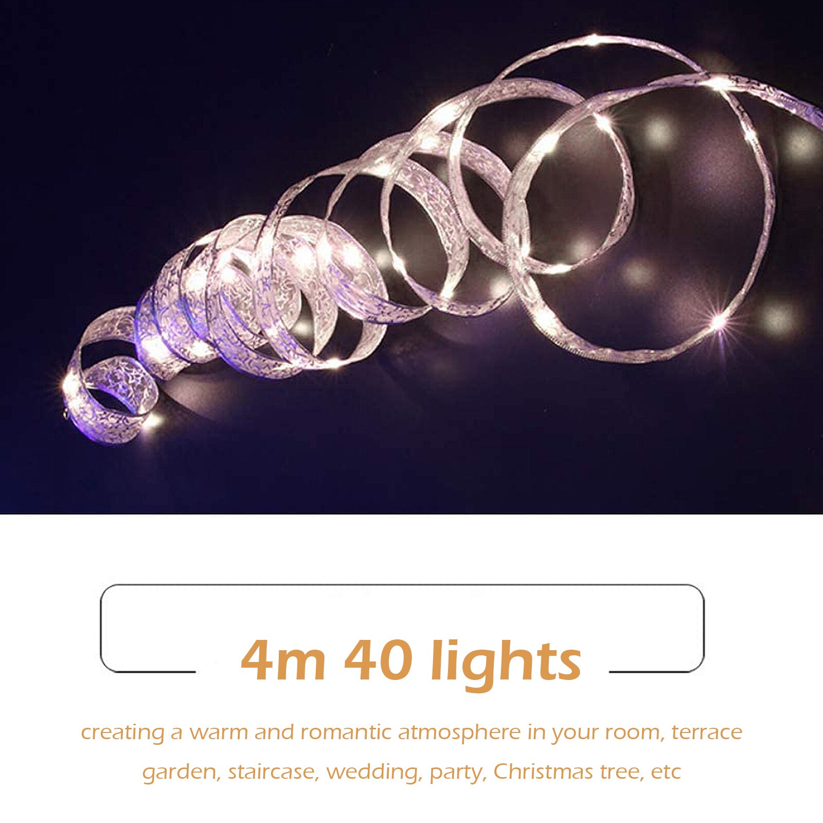 Fairy String Lights Waterproof 40 LED 4m Copper Wire Ribbon Bows Lights for Party Weddings Holiday Christmas Tree Decorations