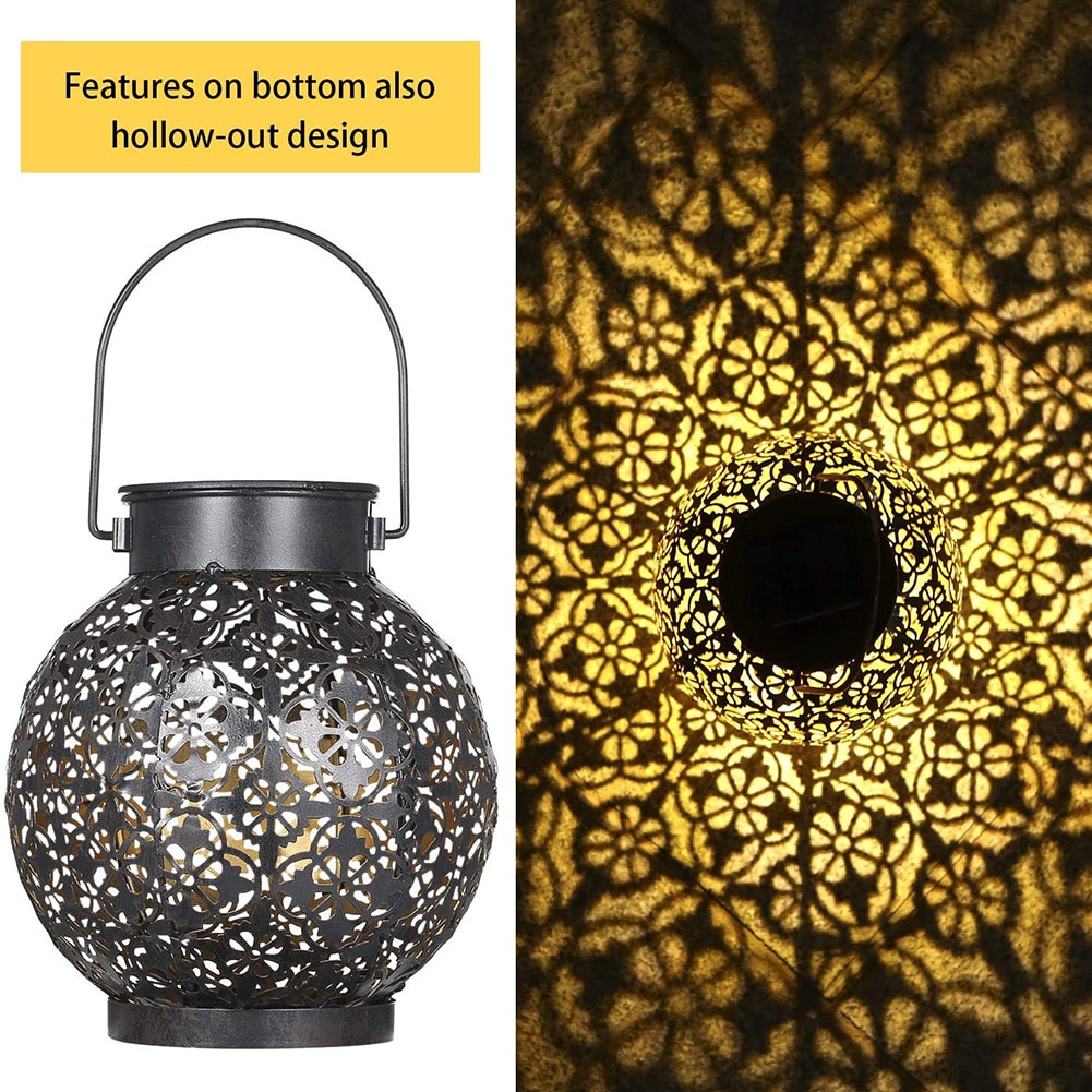 LED Solar Garden Light Hanging Lantern Outdoor Waterproof Retro Iron Art with Handle Lights for Garden Decoration Solar Lamps