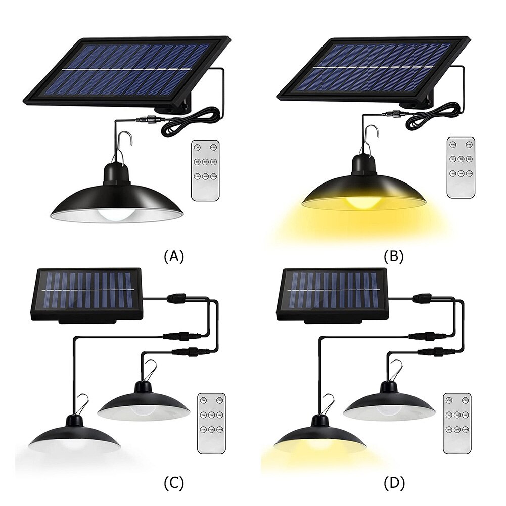 1/2 Heads Solar Light Waterproof Outdoors Indoor Solar Wall Lamp Remote Chandelier Solar Powered Lights for Garden Decoration