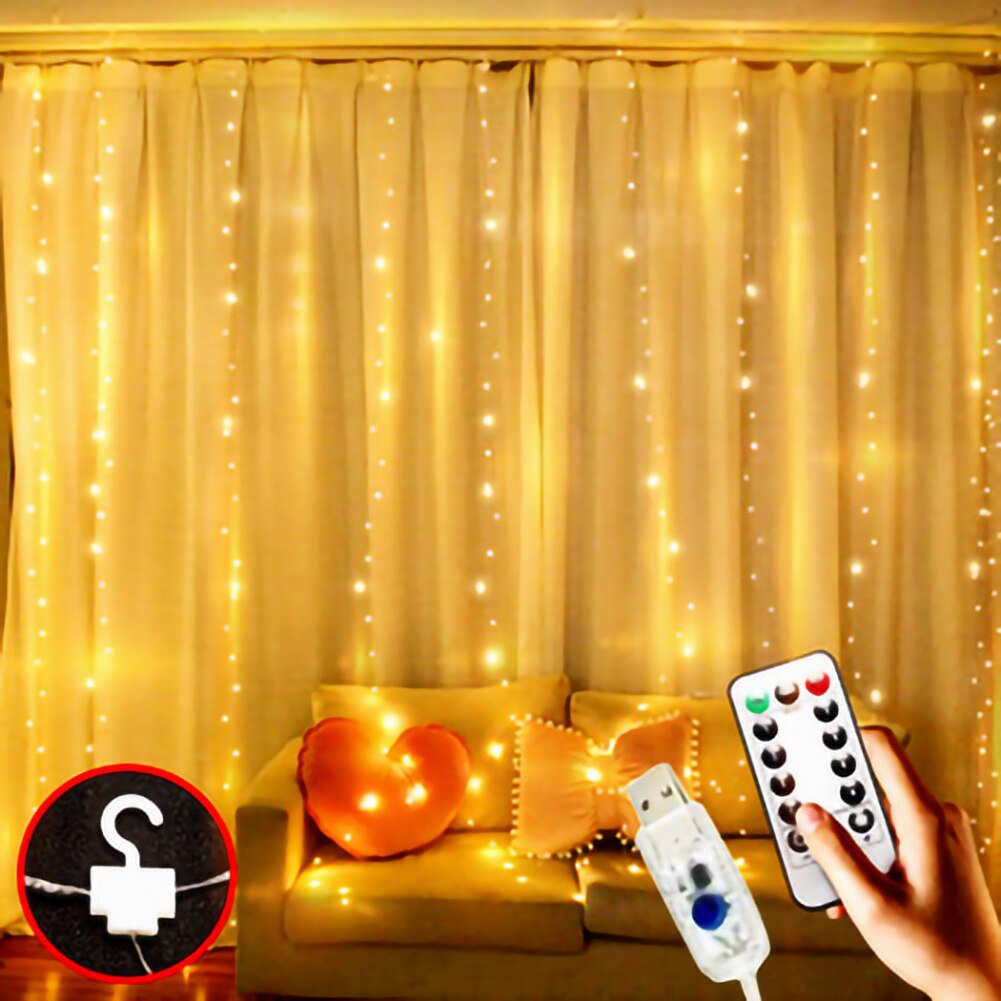 300 LED Fairy String Lights 3 Meter 8 Modes Remote Control USB Garland Curtain Light for Home Bedroom Christmas Decorations Lamp