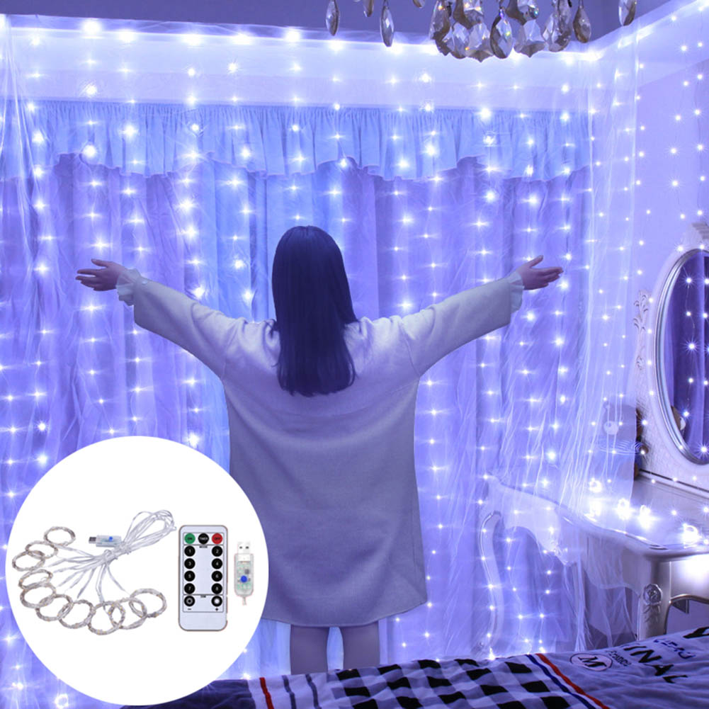 300 LED Fairy String Lights 3 Meter 8 Modes Remote Control USB Garland Curtain Light for Home Bedroom Christmas Decorations Lamp