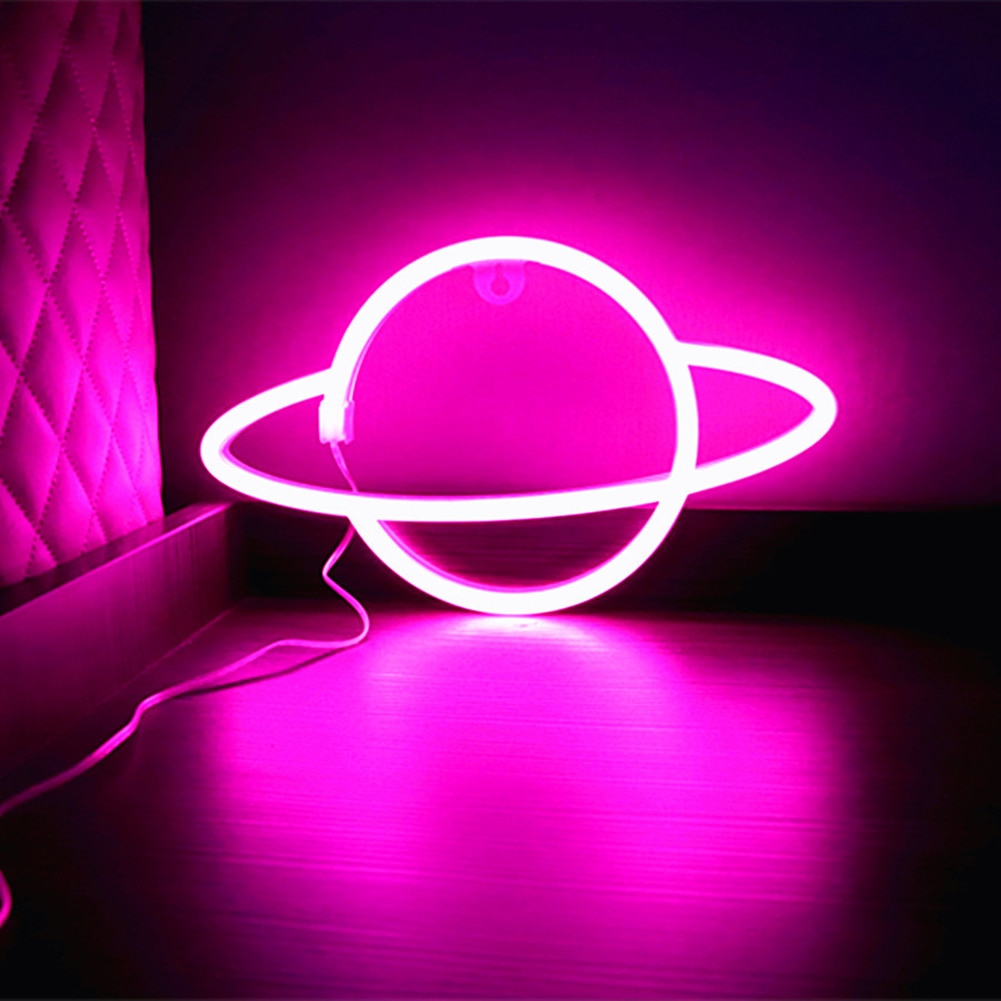 Led Neon Light Colorful Planet Shaped Night Light Neon Lamp Planet Sign Home Wall Starry Sky Lighting Decoration Gift Neon Lamp