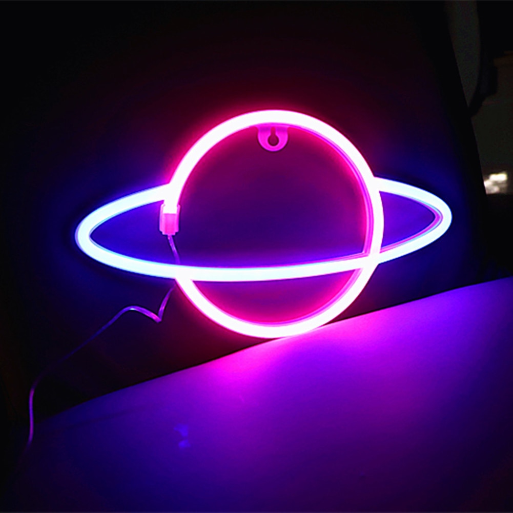 Led Neon Light Colorful Planet Shaped Night Light Neon Lamp Planet Sign Home Wall Starry Sky Lighting Decoration Gift Neon Lamp