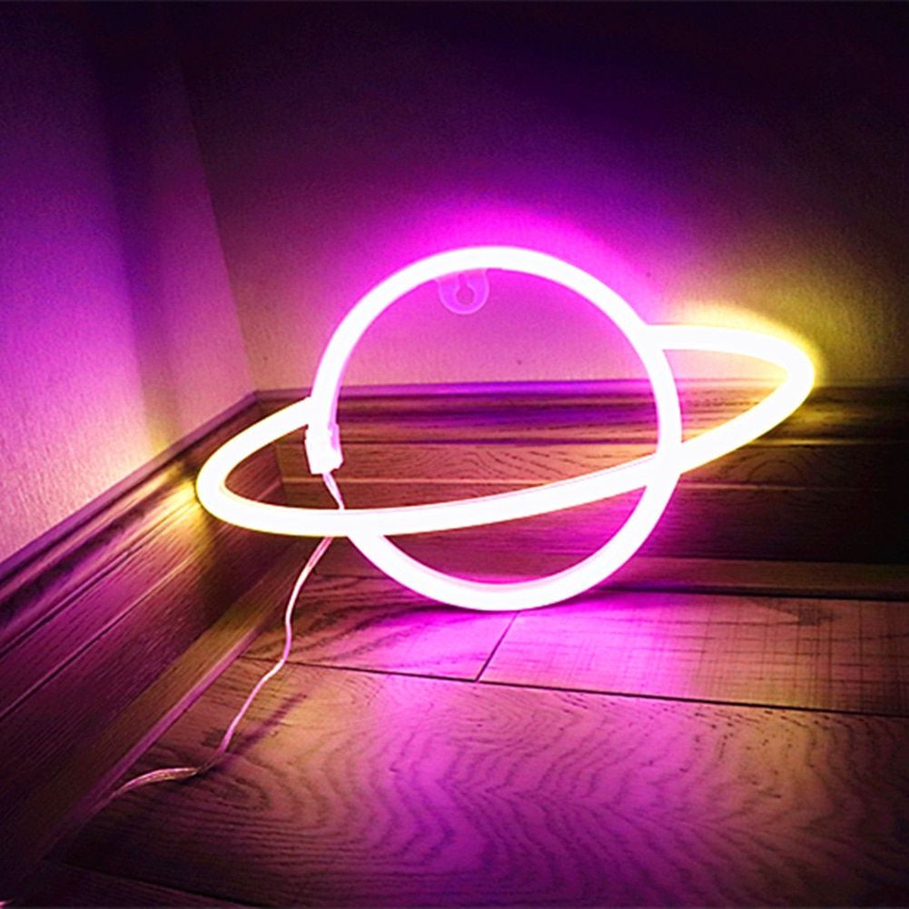 Led Neon Light Colorful Planet Shaped Night Light Neon Lamp Planet Sign Home Wall Starry Sky Lighting Decoration Gift Neon Lamp