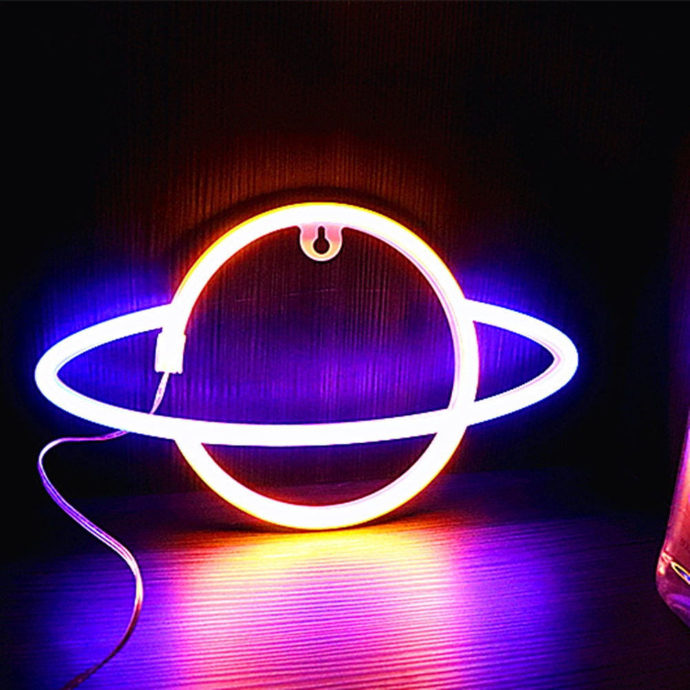 Led Neon Light Colorful Planet Shaped Night Light Neon Lamp Planet Sign Home Wall Starry Sky Lighting Decoration Gift Neon Lamp