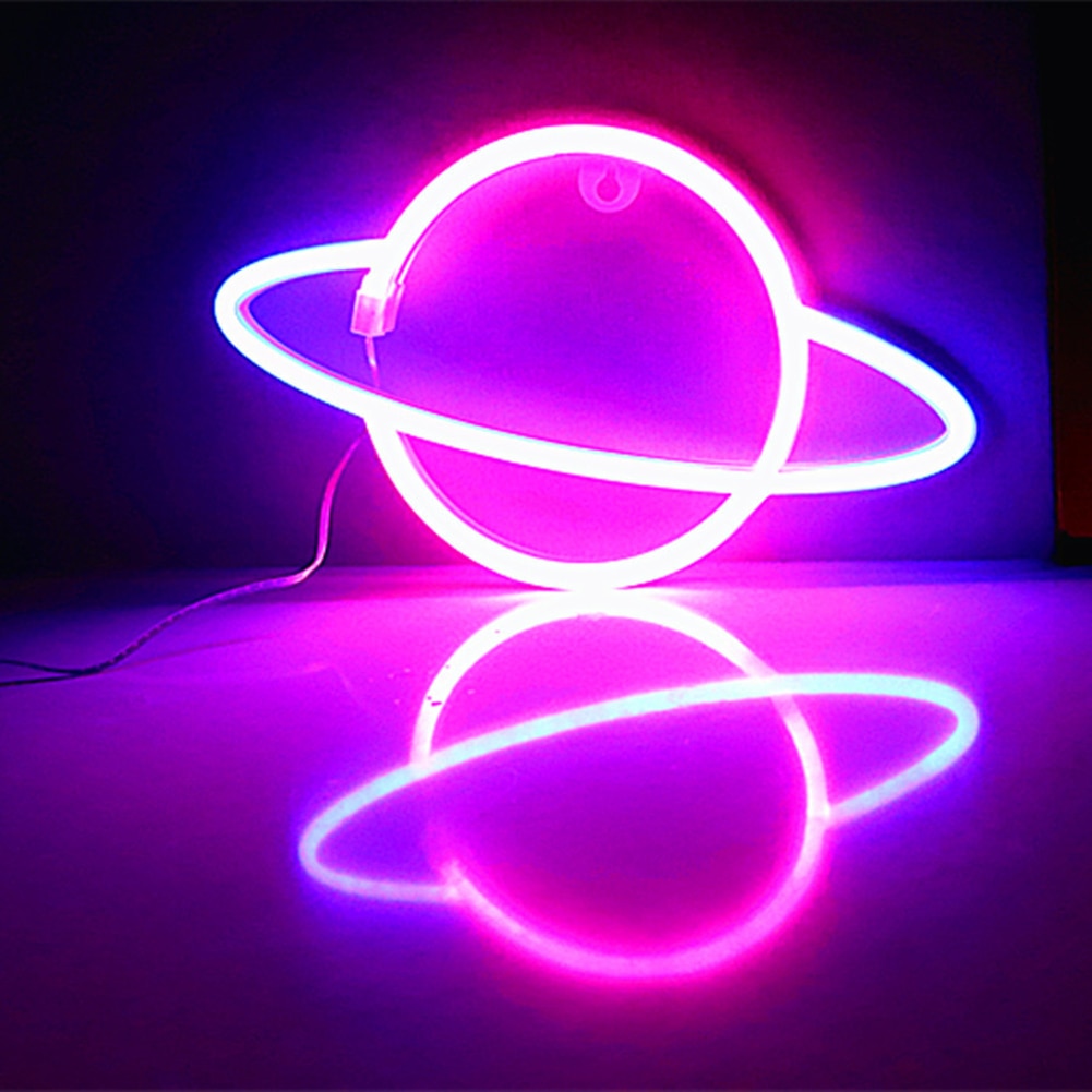 Led Neon Light Colorful Planet Shaped Night Light Neon Lamp Planet Sign Home Wall Starry Sky Lighting Decoration Gift Neon Lamp