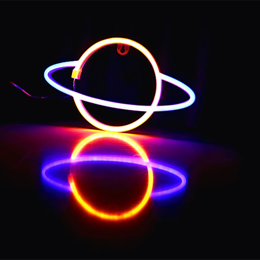 Led Neon Light Colorful Planet Shaped Night Light Neon Lamp Planet Sign Home Wall Starry Sky Lighting Decoration Gift Neon Lamp