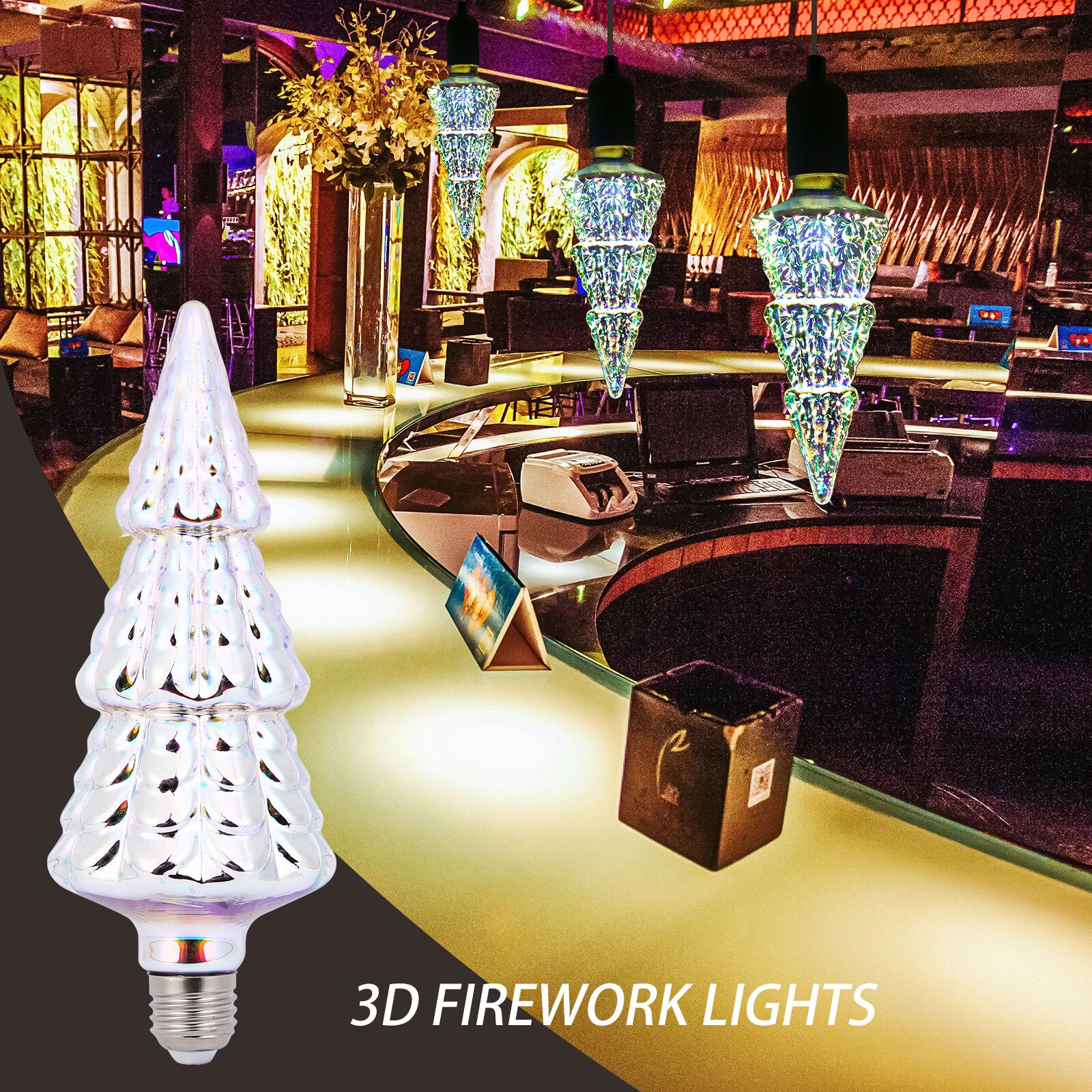 E27 LED 3D Firework Bulb Colorful Christmas Decoration Holiday Firework Light Party Atmosphere Light Decorative Night Light Bulb