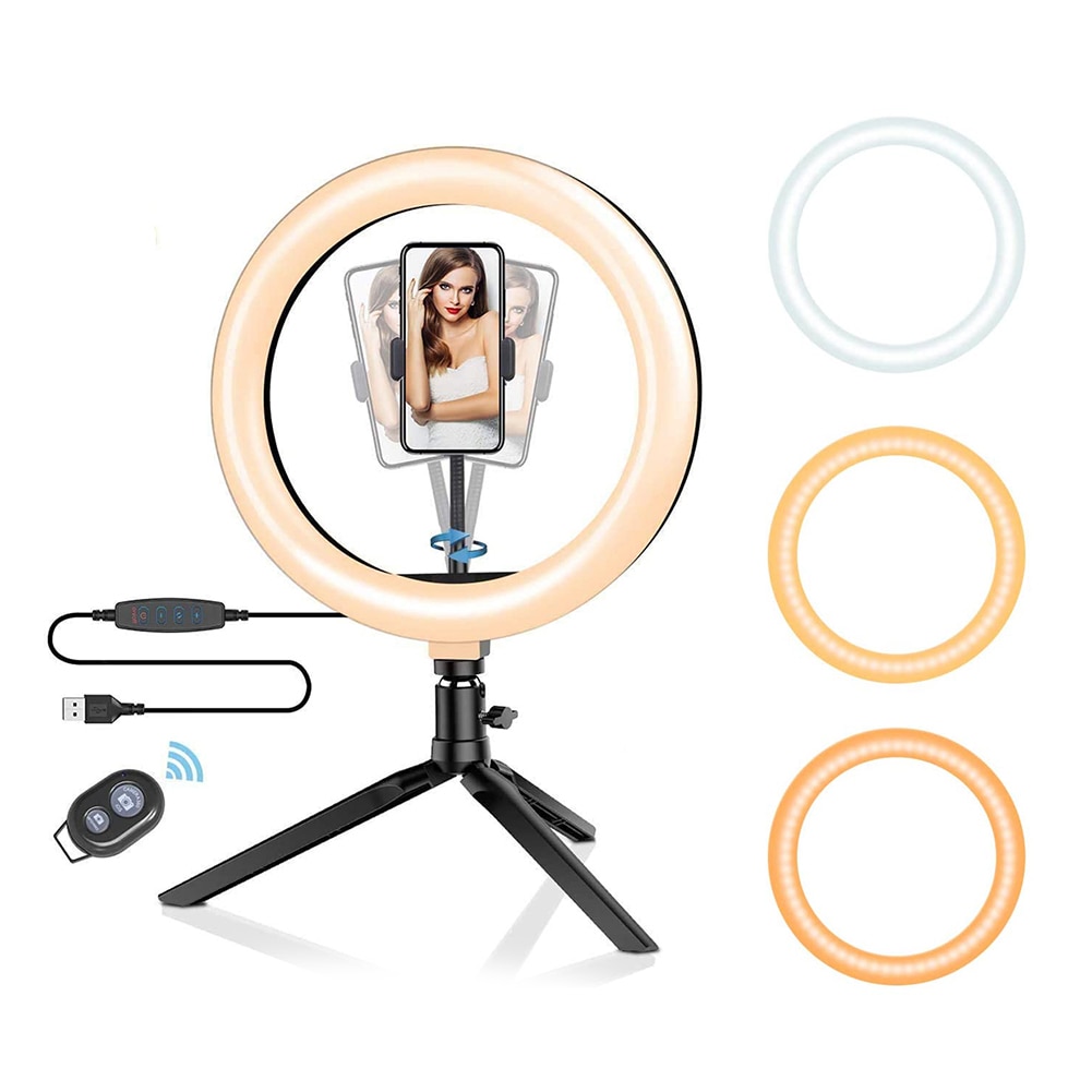 10.2 inch Selfie Ring Light Portable Photo Video Camera Mobile Phone Clip Lamp with Tripod Stand Phone Holder For Live Stream